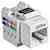 Conector Keystone Cat5e Tomada Fêmea RJ45 SohoPlus Furukawa, com identificação de cabos coloridos.