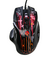 Mouse gamer ergonômico com LED RGB, 8 botões e 2400 DPI, design preto com detalhes em vermelho e logotipo de leão.