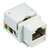 Conector Keystone Cat5E fêmea RJ45 na cor branca, utilizado para conexões de rede.