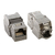 Conector Cat6A blindado fêmea Jack Keystone RJ45, mostrando as extremidades e detalhes do produto.