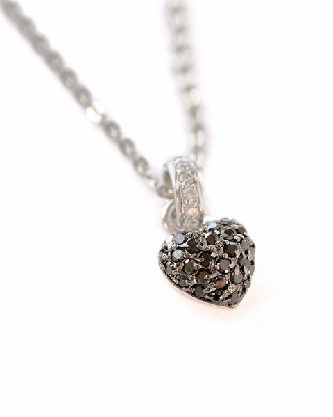 Cadena y dije corazón cubic negro - Plata 925