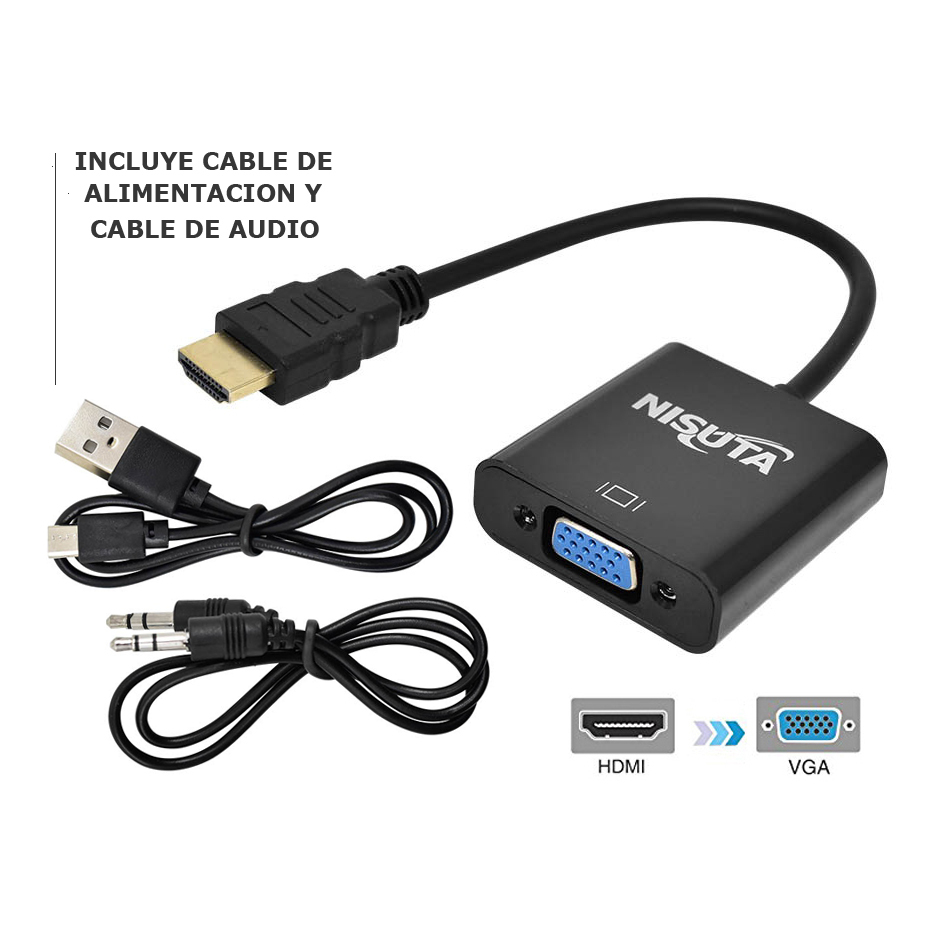Adaptador Conversor VGA a HDMI con USB Audio y Alimentacion