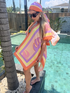 Kimono com lenço coral/lavanda