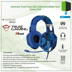 Auricular Trust Carus Gxt 322b Camuflado Azul Gamer Ps4 - comprar online