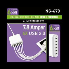 Cargador USB de 6 Puertos USB 6x USB 2.0 - 5V-7,8A Noga NG-670