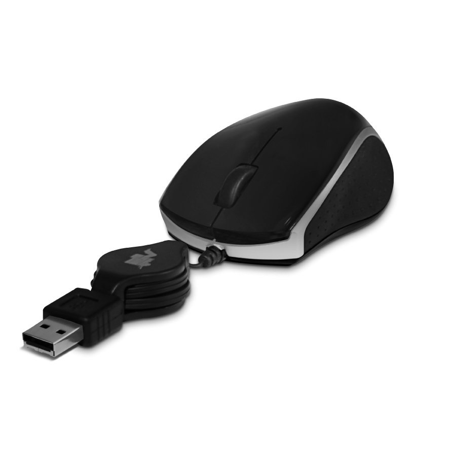 MOUSE OPTICO USB ALAMBRICO CABLE RETRACTIL 70CM NEGRO