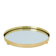 Bandeja Shefield Plate Redonda Dourado Com Espelho Grande - Thoulouse