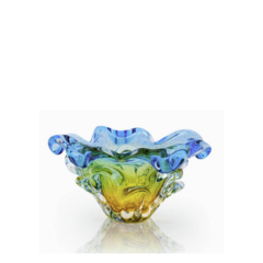 Centro de Mesa Escamas Cristal Murano São Marcos  Azul com Âmbar 25cm - Thoulouse