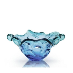 Centro de Mesa Escamas Cristal Murano Azul c/ Esmeralda 45cm - Thoulouse