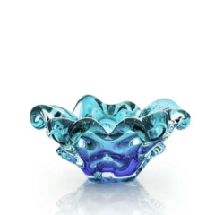 Centro de Mesa Escamas Mini Murano Azul c/ Esmeralda 17cm