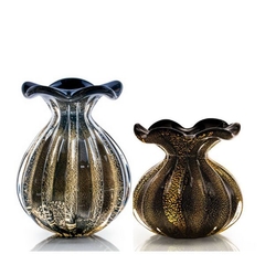 Par de Trouxinhas Murano Preto C/ Ouro 24k - Thoulouse Home Décor 