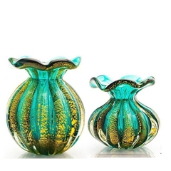 Conjunto Trouxinhas Murano  Verde C/ Ouro 24k - Thoulouse Home Décor 