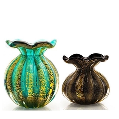 Par de Trouxinhas Murano Verde e Preto C/ Ouro 24k - Thoulouse Home Décor 