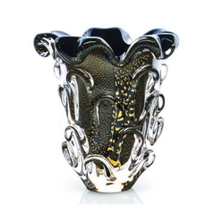 Vaso Murano com Escamas Preto com Ouro 24K 