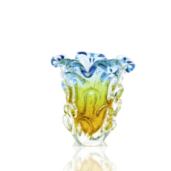 Vaso Murano com Escamas Azul e Âmbar. Compre Cristais de Murano Online na Thoulouse