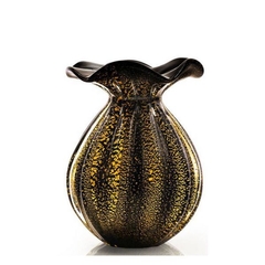 Vaso Murano Trouxiha Preto c/ Ouro 14cm - Thououse Home Décor 