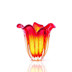 Vaso Murano Tulipa Vermelho com Âmbar cristais São Marcos, Compre Decoração de Murano online na Thoulouse