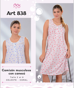 Camisón estampado musculosa con cartera y canesú - NINA 838