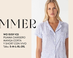 Pijama camisero con vivo manga corta y short - Linea Summer - WOMAN wo15159