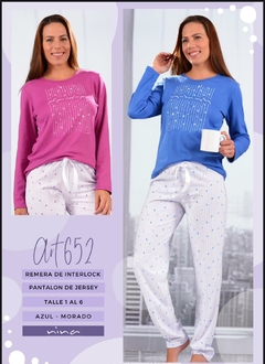 Pijama "Put your mind on pause" pantalón de algodón y remera interlock - NINA 652