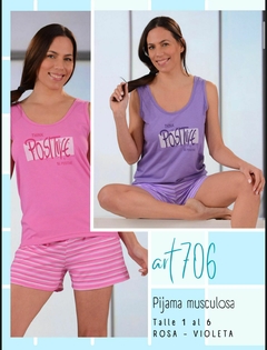 Pijama musculosa "Think positive" de algodon - NINA 706 - comprar online