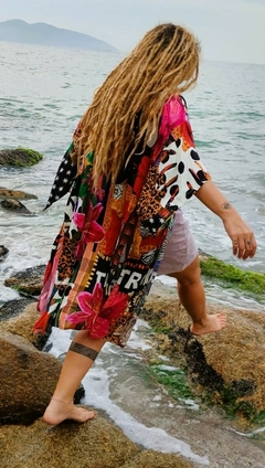 Kimono Blusa Estampa Tropical - Vibrações Positivas Tie Dye