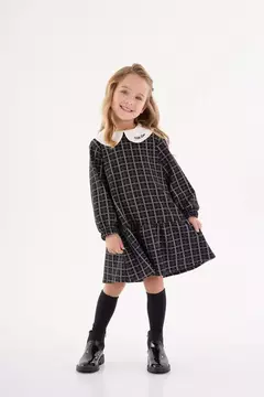 UP BABY - VESTIDO XADREZ EM JACQUARD INFANTIL (PRETO)