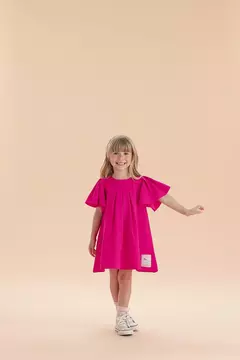 Málagah - Vestido Manga Curta Com Pregas E Mangas Amplas