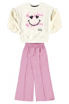 Quimby - Conjunto Moletom Infantil Blusão e Calça Wide Leg (Off White) - comprar online