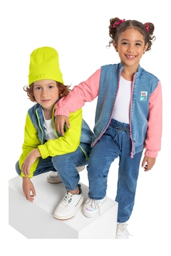 Quimby - Jaqueta Jeans com Mangas em Moletom Infantil (Rosa) - comprar online