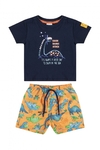 Quimby -Conjunto de Dinossaurinhos com Camiseta e Bermuda para Bebê Menino (Azul)