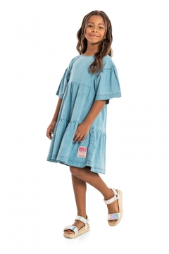 Gloss - Vestido Manga Curta em Jeans (Azul) - comprar online