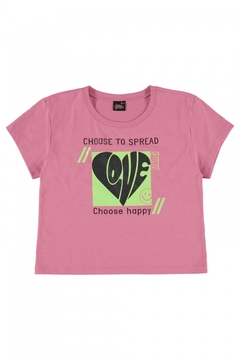 Gloss - Blusa Choose Happy de Mangas Curtas em Meia Malha (Rosa Pink) - comprar online