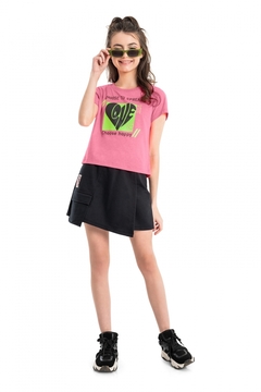 Gloss - Blusa Choose Happy de Mangas Curtas em Meia Malha (Rosa Pink) - comprar online