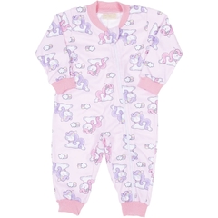 VRASALON - PIJAMA EM TECIDO MEGA SOFT FLANELADO COM ZIPER E PUNHOS NA PERNA E NAS MANGA- COR ROSA - comprar online