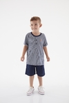 Up Baby - Conjunto Camiseta Listrada e Bermuda em Linho (Azul)