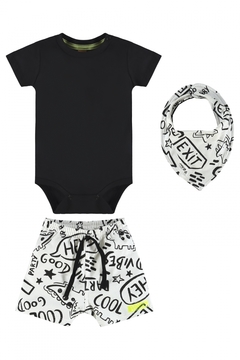 Up Baby - Kit 3 Peças em Suedine Bebê Menino Dino (Off White) - comprar online