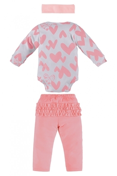 Up Baby - Kit de 3 Peças com Faixa e Body Manga Longa e Calça em Ribana (Rosa - Loja de Roupas Infanto Juvenil KKVELLISTORE