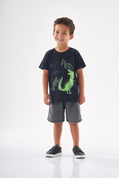 UP BABY - CAMISETA ESTAMPA DINOSSAURO MENINO (PRETO)