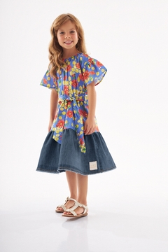 UP BABY - VESTIDO INFANTIL EM TRICOLINE (AZUL)