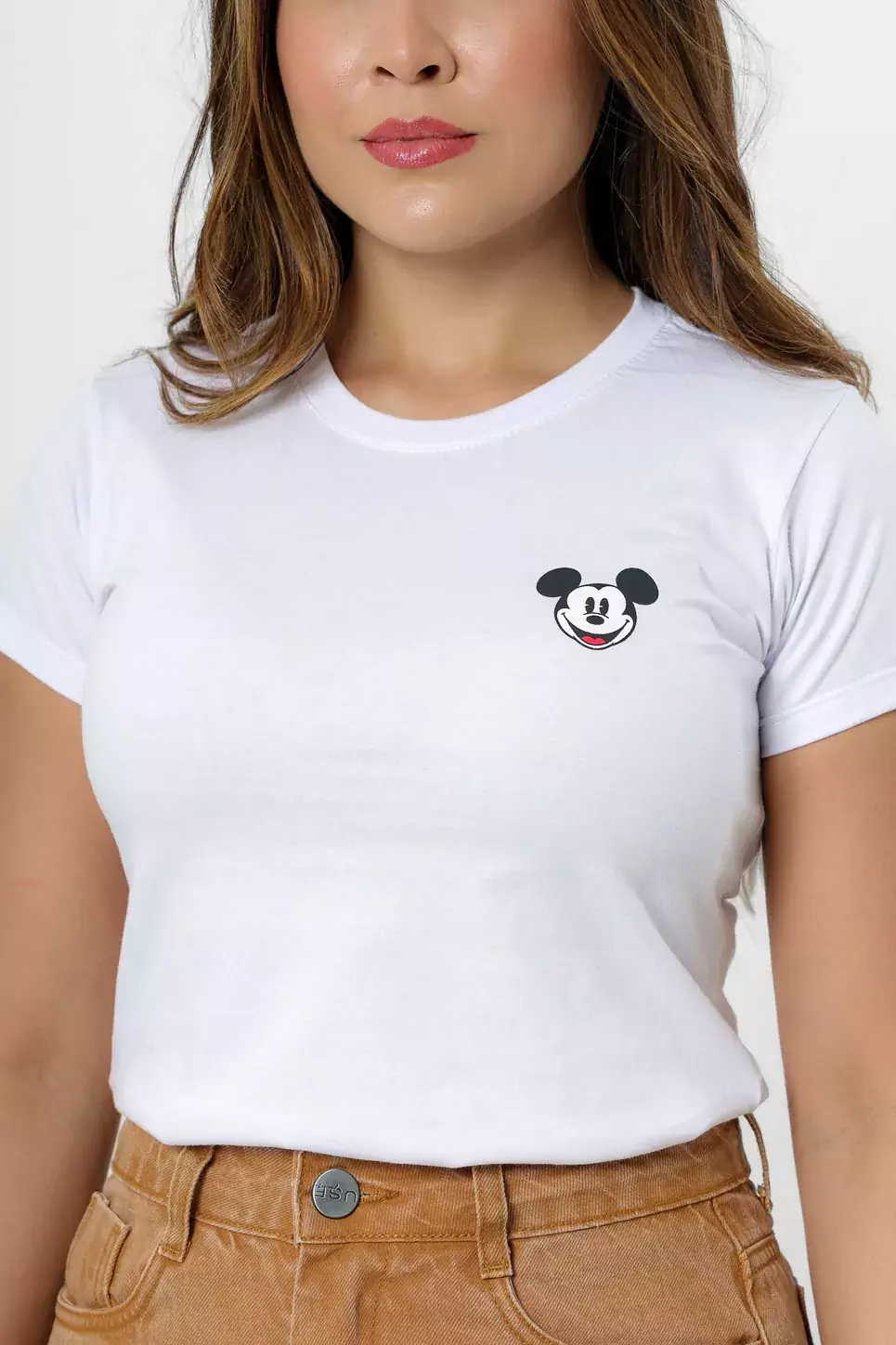 T-SHIRT ESTAMPA FRENTE E COSTAS MICKEY MOUSE ROSTO - BRANCO