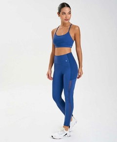 Legging hyper com recortes e tule azul Alto Giro