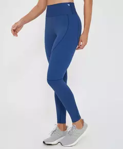 Legging com recortes canelado e estampa azul meia noite Alto Giro - Loja Espaço Fitness