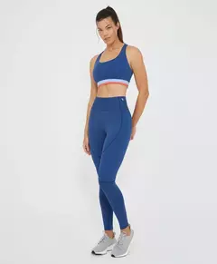 Legging com recortes canelado e estampa azul meia noite Alto Giro