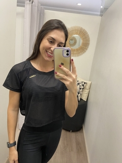 Cropped t-shirt tela com tule preto Obbia