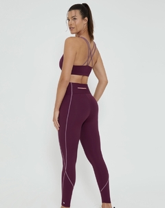 Legging galoes com bolso e zíper roxo profundo Alto Giro