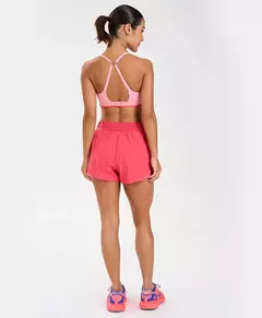 Short sobreposto com recortes de tule rosa camélia Alto Giro - Loja Espaço Fitness