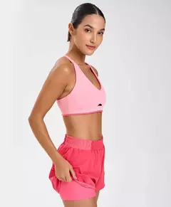 Short sobreposto com recortes de tule rosa camélia Alto Giro