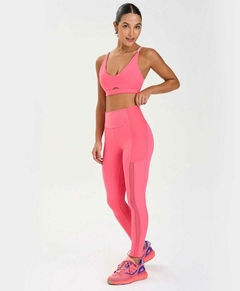 Legging hyper com recortes e tule rosa Alto Giro