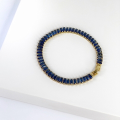 PULSEIRA BAGUETES SAFIRA AZUL BANHADA A OURO